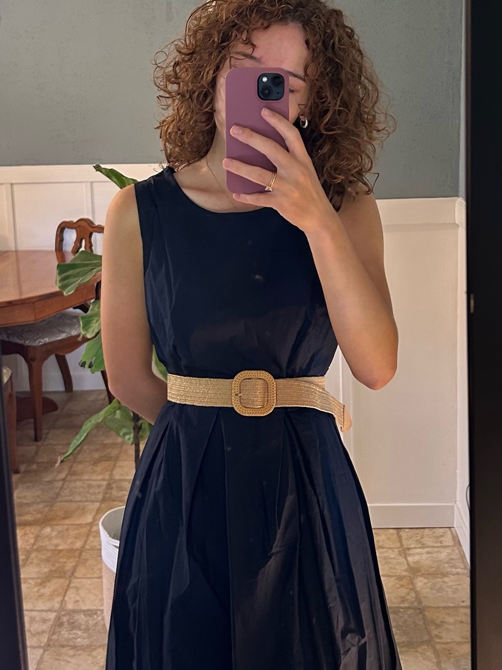 Navy Cotton Knee length Box Pleat Dress
